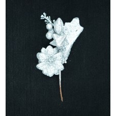 Silver Glittered Wreath Pick with Leaves, Poinsettia, Fruit and Berries (lot of 1 Bag - 12 Picks Per Bag) SALE ITEM